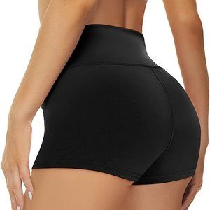 Workout Shorts Women, Black Spandex Booty High Waisted Dance Biker Shorts